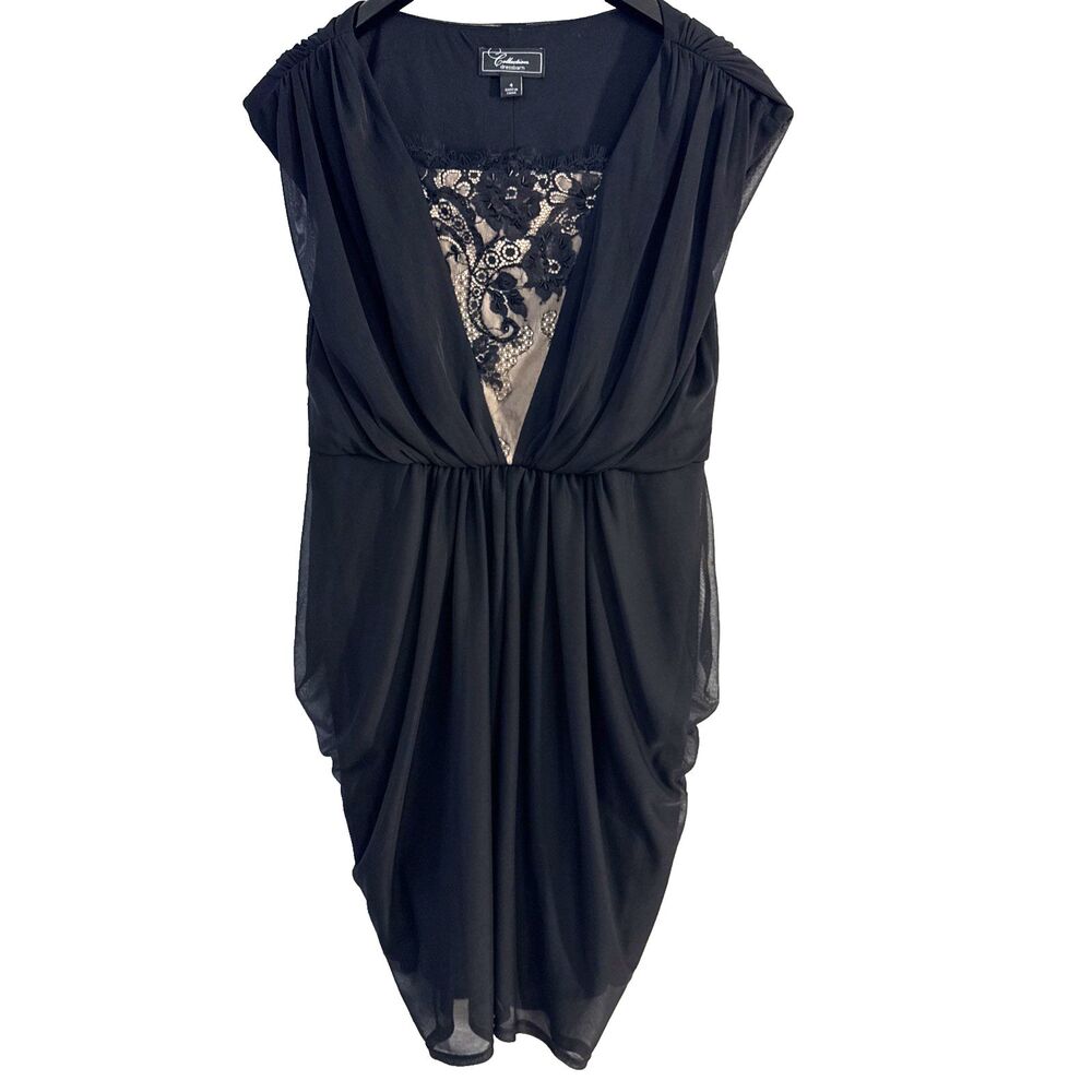 Dressbarn Collection Draped Little Black Party Dress - 4 - elegant lace beads
